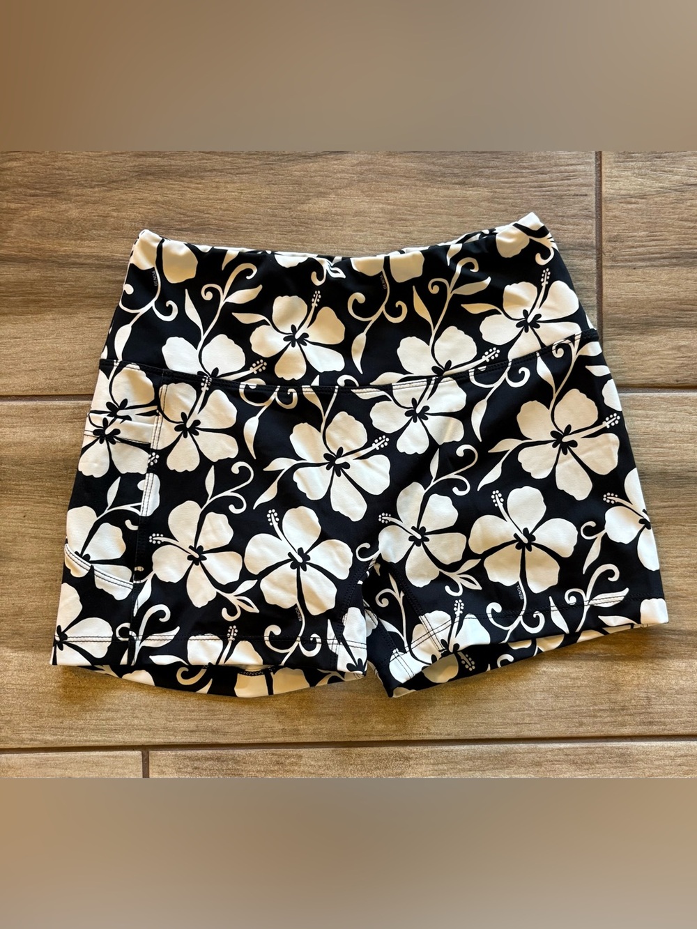 Benoa Swim Black & White Floral High-Rise Shorts